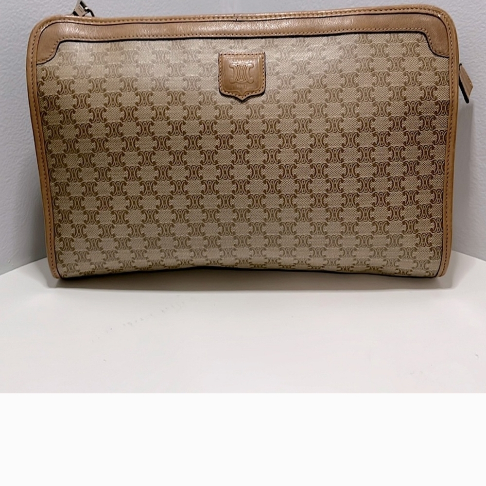 Celine Brown and Tan Clutch Bag with Leather Trim *FINAL PRICE* - Picture 3 of 13